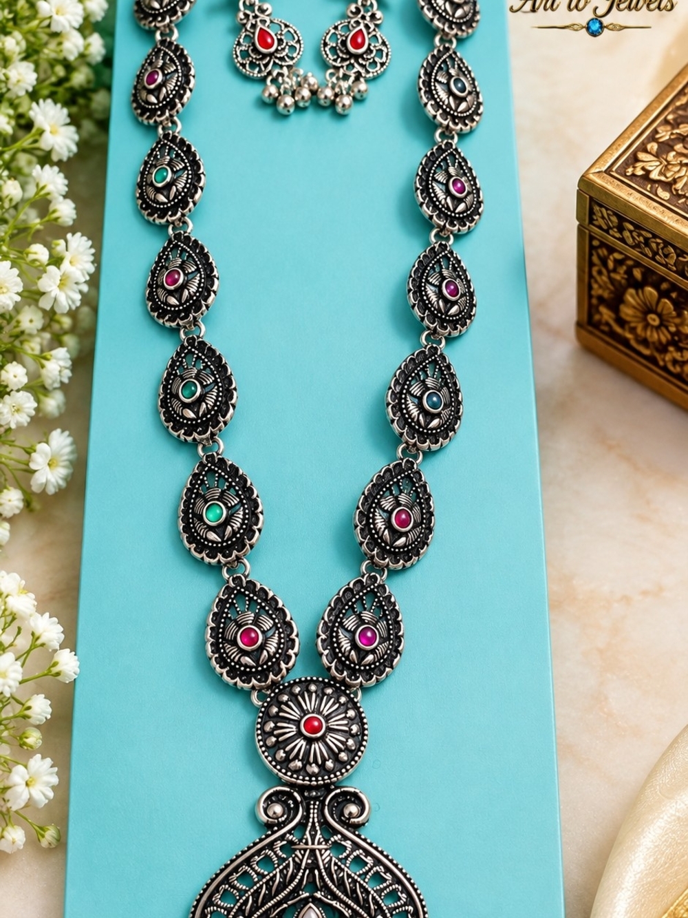 Boho Silver-Tone Multi-Stone Necklace Set - Women Jewelry